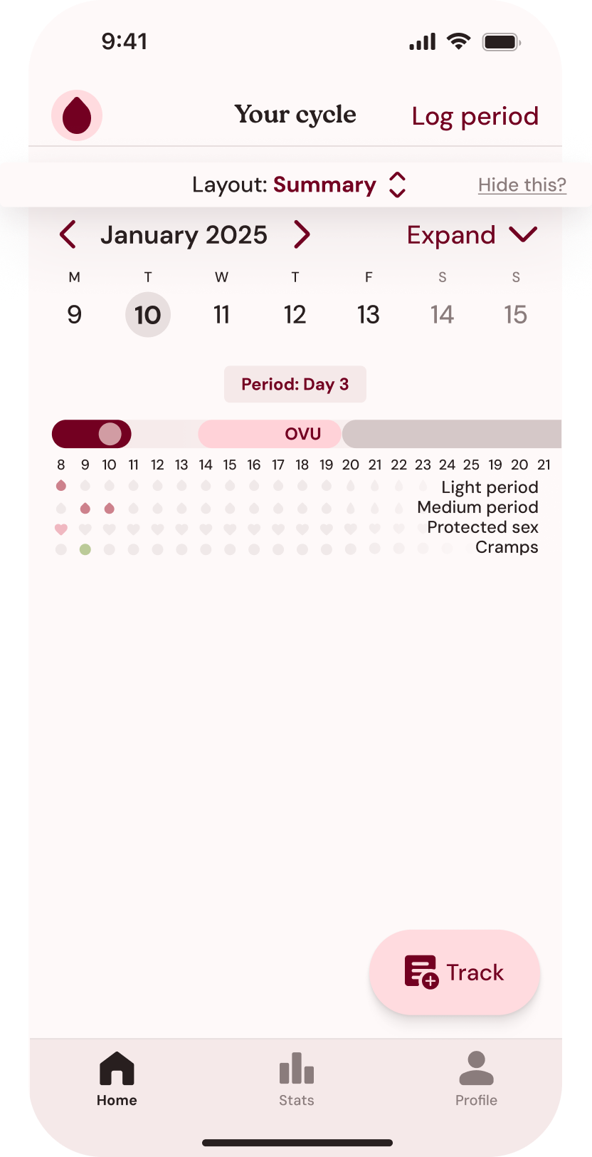 Temple app showing Layout Summary view with circular cycle overview